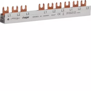 Hager KDN363J barre de phases 3 pôles à connexion à fourche 10mm² 63A 10 modules