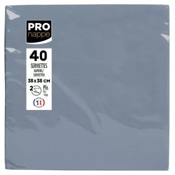 Serviettes en papier PROnappe grises 2 plis 19,0 x 19,0 cm lot de 40