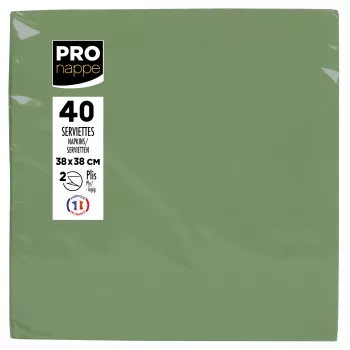 Serviettes en papier PROnappe vert olive 2 plis 19 x 19 cm lot de 40