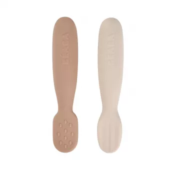 Beaba set de 2 premières cuillères-anneaux de dentition en silicone Praline/Clay