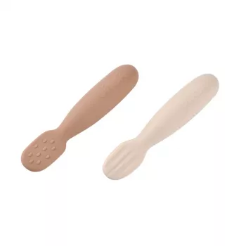 Beaba set de 2 premières cuillères-anneaux de dentition en silicone Praline/Clay