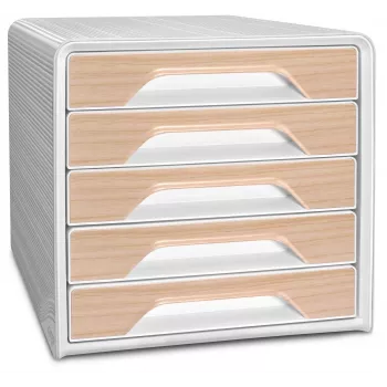 Boîte à tiroirs CEP Office Solution Smoove Silva 5 tiroirs blanc/hêtre polystyrène breveté