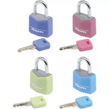 Master Lock 9120EURQCOLNOP cadenas à clé en aluminium massif 20 mm lot de 4 couleurs assorties bleu vert rose violet