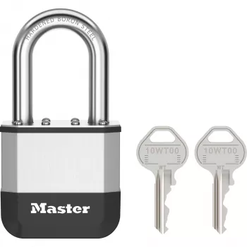 Master Lock Elite cadenas 52 mm en laiton massif avec anse en acier trempé 38 mm, cylindre 5 broches, clés différentes, 2 clés incluses