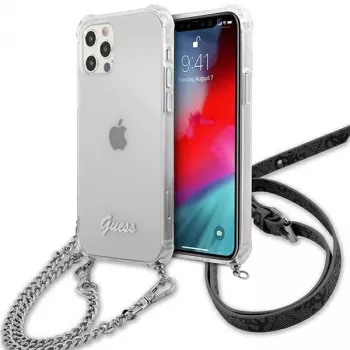 Guess GUHCP12LKC4GSSI Coque rigide transparente avec chaîne argentée pour iPhone 12 Pro Max 6,7 pouces - Collection 4G