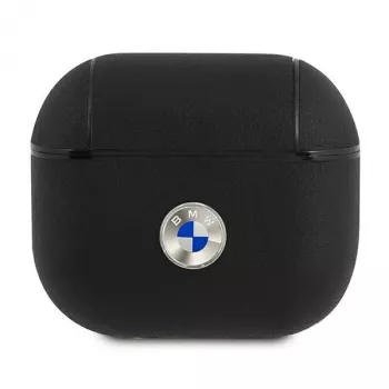 BMW BMA3SSLBK Housse pour AirPods 3 noire en cuir véritable logo argenté