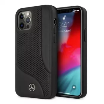 Mercedes-Benz Coque rigide noire en cuir à zone perforée pour iPhone 12 Pro Max 6,7 pouces