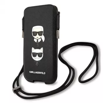 Coque rigide Karl Lagerfeld Ikonik Karl & Choupette Head Saffiano pour Apple iPhone 12 Pro Max 6,7