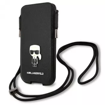 Karl Lagerfeld Coque rigide Saffiano Ikonik pour Apple iPhone 12 Pro Max, noire