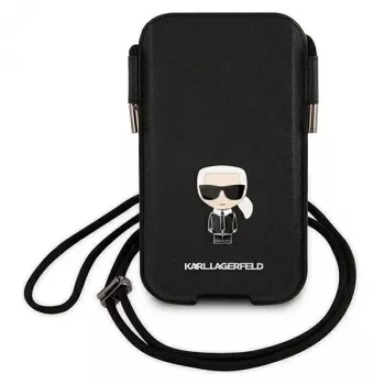 Karl Lagerfeld Coque rigide Saffiano Ikonik pour Apple iPhone 12 Pro Max, noire