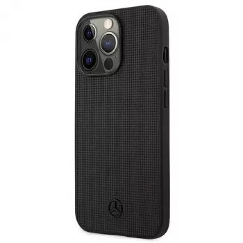 Mercedes-Benz MEHCP13LMBLBK Coque rigide cuir noire 6,1 pouces iPhone 13 Pro / 13 Meshed Metal Logo