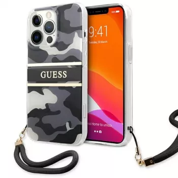 Coque rigide Guess GUHCP13LKCABBK pour iPhone 13 Pro / 13 6,1 pouces Black Camo Strap Collection