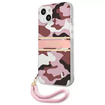 Coque rigide Guess GUHCP13MKCABPI pour iPhone 13 / 14 / 15 6,1 inch Pink Camo Strap Collection