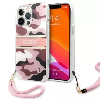 Guess Coque rigide Camo Strap Collection pour Apple iPhone 13 Pro / iPhone 13, rose