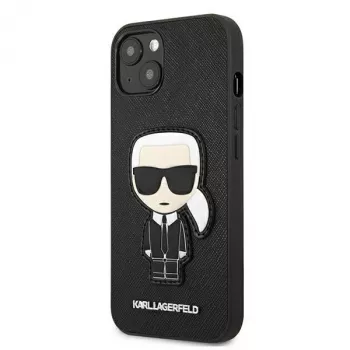 Coque rigide Karl Lagerfeld KLHCP13SOKPK pour iPhone 13 Mini 5,4 inch noire Saffiano Ikonik Karl Patch