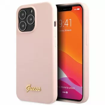 Coque rigide Guess Silicone Script Gold Logo pour Apple iPhone 13 Pro Max 6,7 inch - rose clair