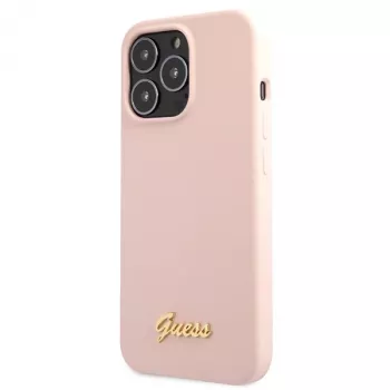 Coque rigide Guess Silicone Script Gold Logo pour Apple iPhone 13 Pro Max 6,7 inch - rose clair