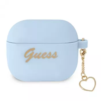 Guess GUA3LSCHSB Coque silicone Charm Heart Collection pour AirPods 3, bleue