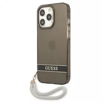 Guess GUHCP13LHTSGSK Coque rigide translucide avec dragonne pour Apple iPhone 13 Pro / iPhone 13, noire