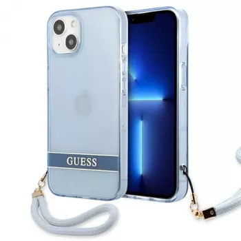 Guess GUHCP13SHTSGSB Coque rigide translucide bleue avec dragonne pour iPhone 13 mini 5,4 inch