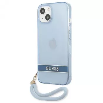 Guess GUHCP13SHTSGSB Coque rigide translucide bleue avec dragonne pour iPhone 13 mini 5,4 inch
