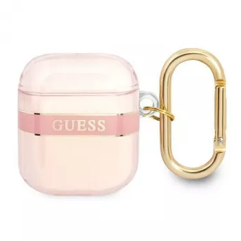Guess GUA2HHTSP Coque de protection Strap Collection pour Apple AirPods 1/2 - rose
