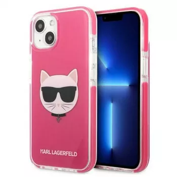 Karl Lagerfeld KLHCP13MTPECPI Coque rigide pour iPhone 13 / 14 / 15 6,1 pouces fuchsia Choupette Head