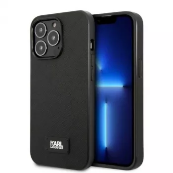 Karl Lagerfeld KLHCP13LSFMP2K Coque rigide pour iPhone 13 Pro / 13 6,1 pouces noire Saffiano Plaque