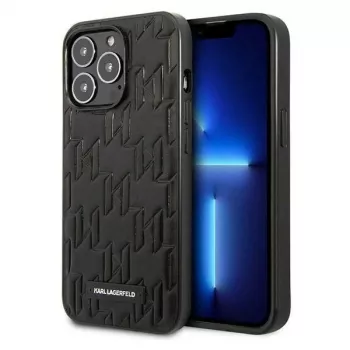 Karl Lagerfeld KLHCP13LMNMP1K Coque rigide pour iPhone 13 Pro / 13 6,1 pouces, noire, Monogram Plaque