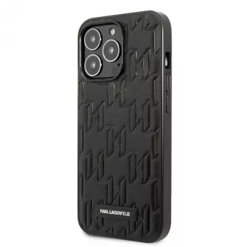 Karl Lagerfeld KLHCP13LMNMP1K Coque rigide pour iPhone 13 Pro / 13 6,1 pouces, noire, Monogram Plaque