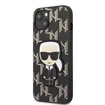 Karl Lagerfeld KLHCP13SPMNIKBK Coque rigide pour iPhone 13 mini 5,4 pouces noire Monogram Ikonik Patch