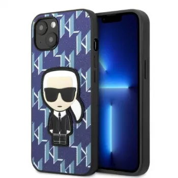 Karl Lagerfeld KLHCP13SPMNIKBL Coque rigide pour iPhone 13 mini bleue Monogram Ikonik Patch