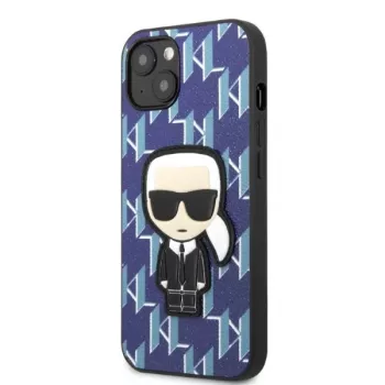 Karl Lagerfeld KLHCP13SPMNIKBL Coque rigide pour iPhone 13 mini bleue Monogram Ikonik Patch
