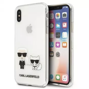 Coque rigide Karl Lagerfeld KLHCI65CKTR pour Apple iPhone Xs Max, transparente, design Karl & Choupette