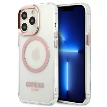 Guess Coque rigide Metal Outline MagSafe pour iPhone 13 Pro / 13 6,1 pouces - rose