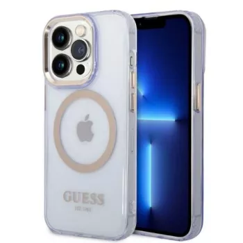 Coque rigide translucide Guess Gold Outline pour Apple iPhone 14 Pro 6,1 inch - violette