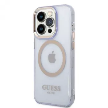 Coque rigide translucide Guess Gold Outline pour Apple iPhone 14 Pro 6,1 inch - violette