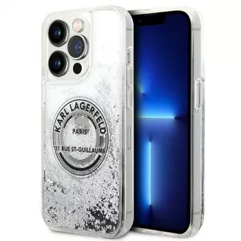 Coque rigide Liquid Glitter Karl Lagerfeld KLHCP14XLCRSGRS pour Apple iPhone 14 Pro Max 6,7 pouces Argent