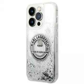 Coque rigide Liquid Glitter Karl Lagerfeld KLHCP14XLCRSGRS pour Apple iPhone 14 Pro Max 6,7 pouces Argent