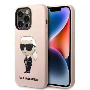 Coque rigide silicone Ikonik Karl Lagerfeld KLHCP14XSNIKBCP pour iPhone 14 Pro Max 6,7 pouces Rose