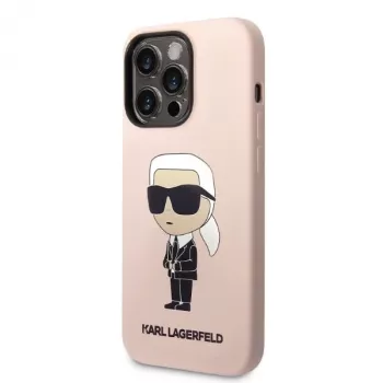 Coque rigide silicone Ikonik Karl Lagerfeld KLHCP14XSNIKBCP pour iPhone 14 Pro Max 6,7 pouces Rose