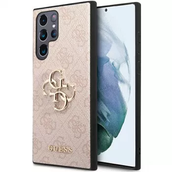 Guess GUHCS23L4GMGPI Coque rigide pour Samsung Galaxy S23 Ultra, rose, 4G Big Metal Logo