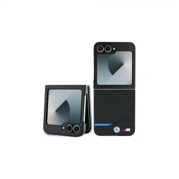 Coque rigide BMW Carbon Blue Line pour Samsung Galaxy Z Flip6 / Z Flip7 FE - noire