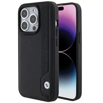 Coque rigide BMW BMHCP15X22RBDK en cuir Blue Dots pour iPhone 15 Pro Max 6,7 inch noire