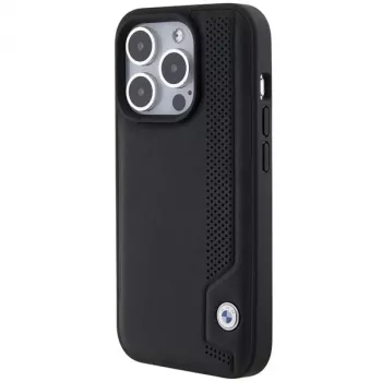 Coque rigide BMW BMHCP15X22RBDK en cuir Blue Dots pour iPhone 15 Pro Max 6,7 inch noire