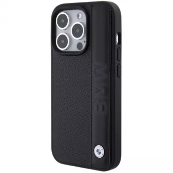 Coque rigide cuir Texturé & Rayures BMW BMHCP15L22RDPK pour iPhone 15 Pro 6,1 pouces Noir