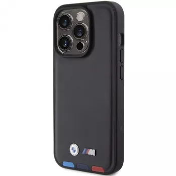 Coque BMW Leather Stamp Tricolor pour iPhone 15 Pro 6,1 pouces noire