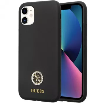 Coque arrière rigide silicone Logo Strass 4G Guess GUHCN614DGPK pour Apple iPhone 11 / Xr 6,1 pouces Noir