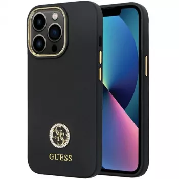 Coque rigide silicone Logo Strass 4G Guess GUHCP13LM4DGPK pour iPhone 13 Pro / 13 Noir