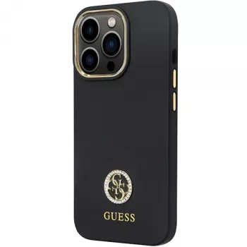 Coque rigide silicone Logo Strass 4G Guess GUHCP13LM4DGPK pour iPhone 13 Pro / 13 Noir